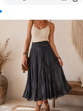 Art Of Cloth Boho Midi Skirt in Charcoal Gray